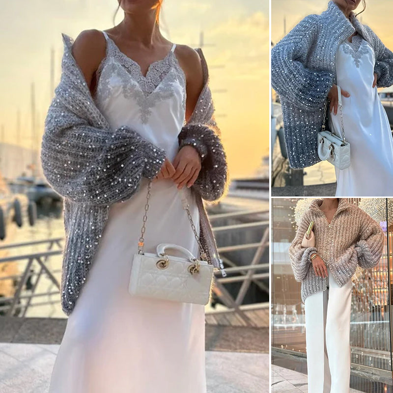 Gebreide trui met effen pailletten