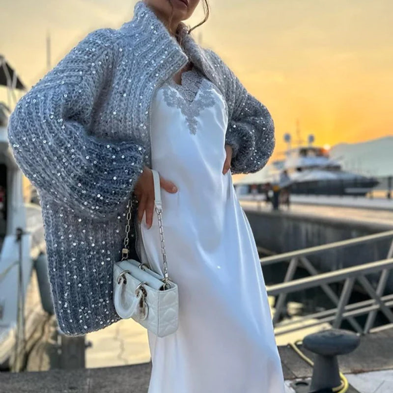 Gebreide trui met effen pailletten