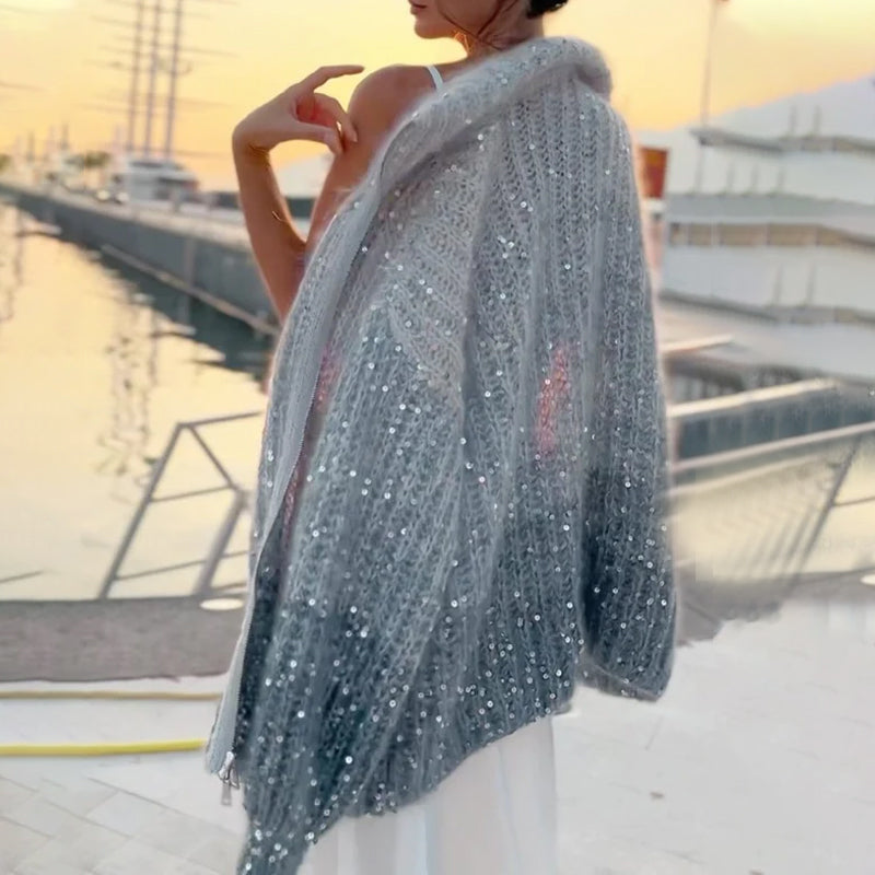 Gebreide trui met effen pailletten