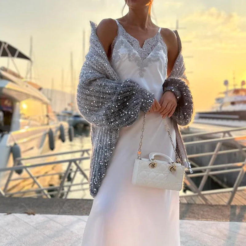 Gebreide trui met effen pailletten