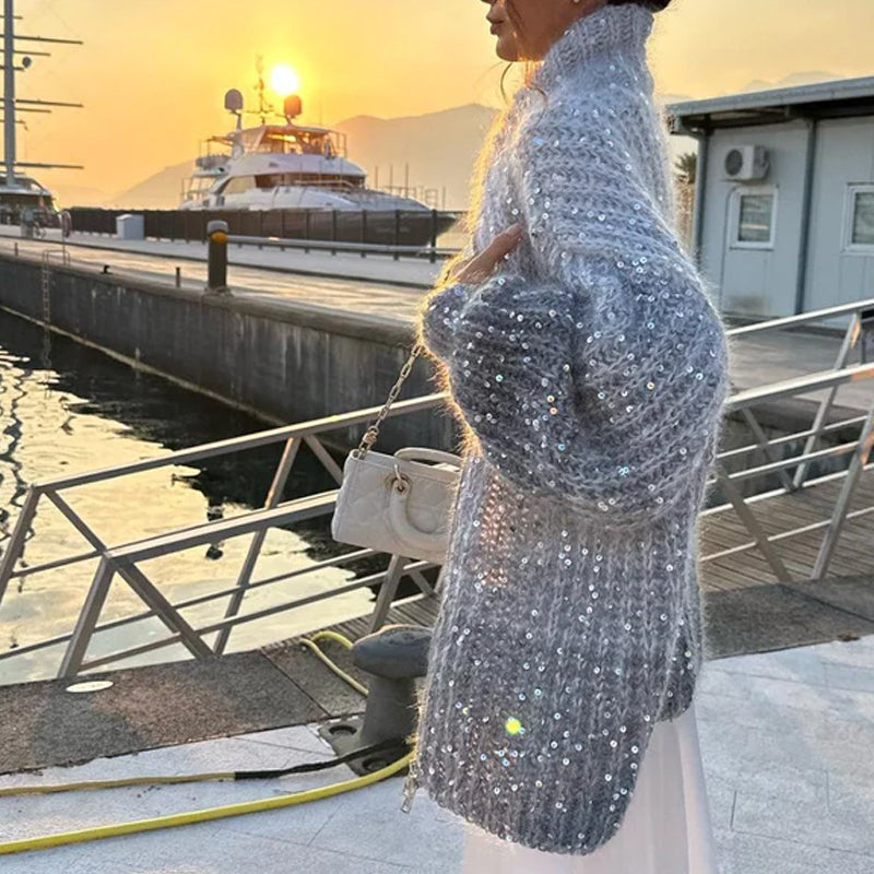 Gebreide trui met effen pailletten